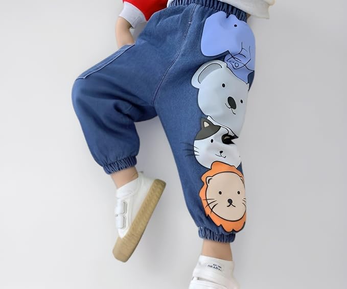 Googo Gaaga Boys Mid Rise Denim Joggers With Cute Cartoon Prints