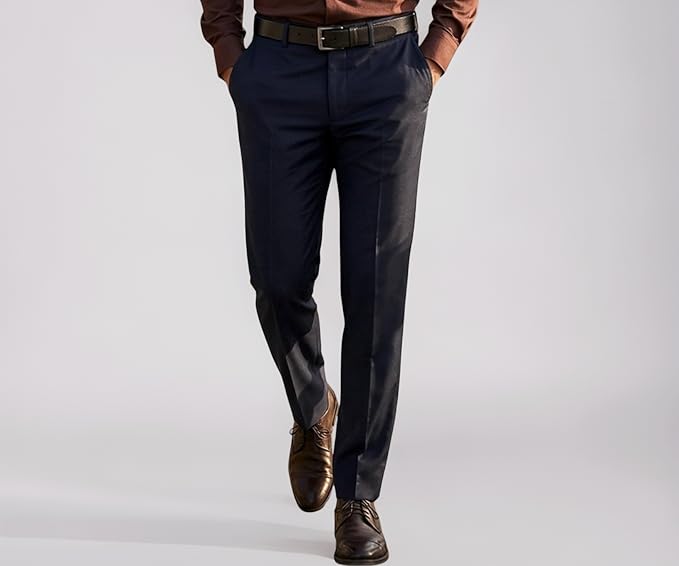Louis Philippe Men's Regular Fit Textured Formal Trouser