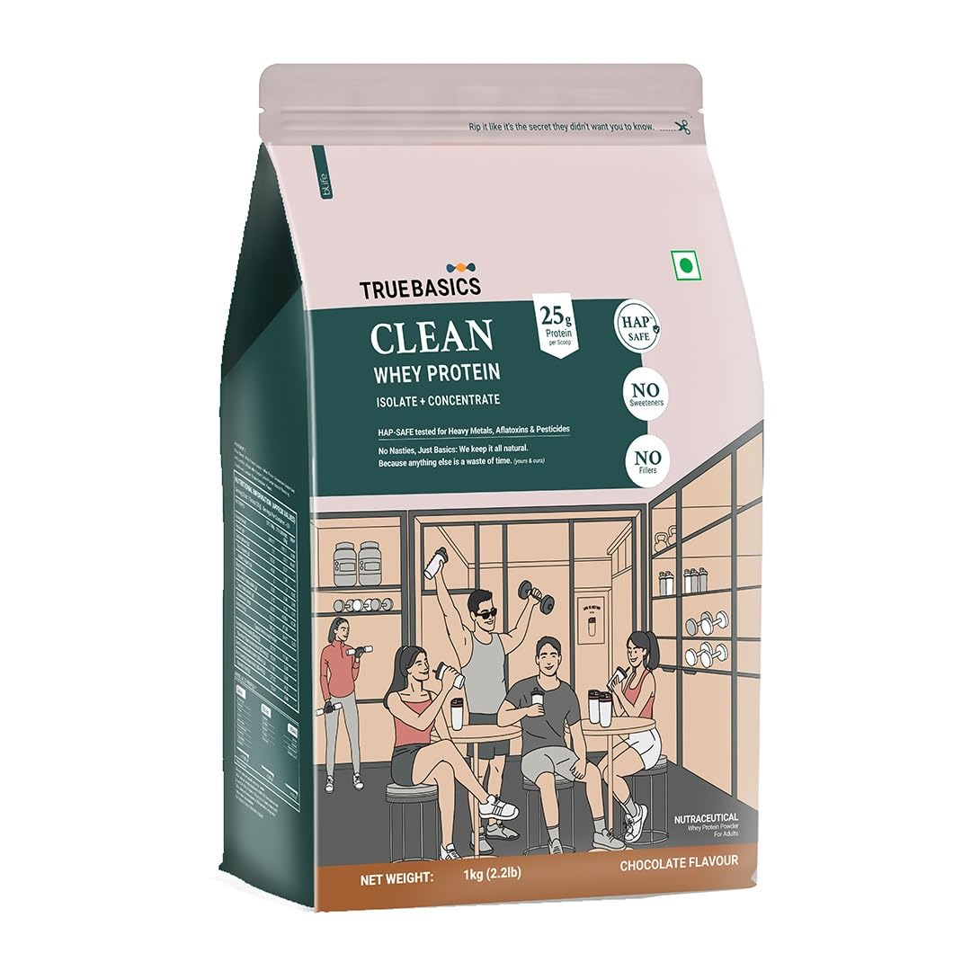 TrueBasics Clean Whey Protein Powder Blend, Chocolate, 1kg