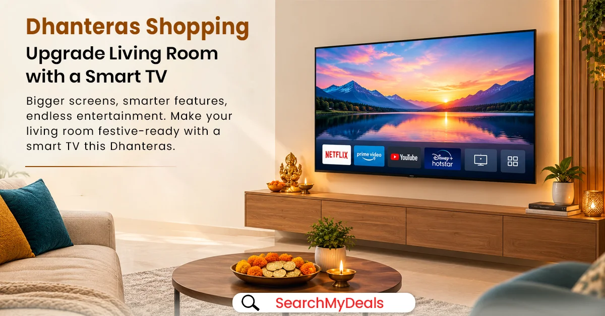 Modern living room with a large Smart TV mounted above a minimalist entertainment unit.
