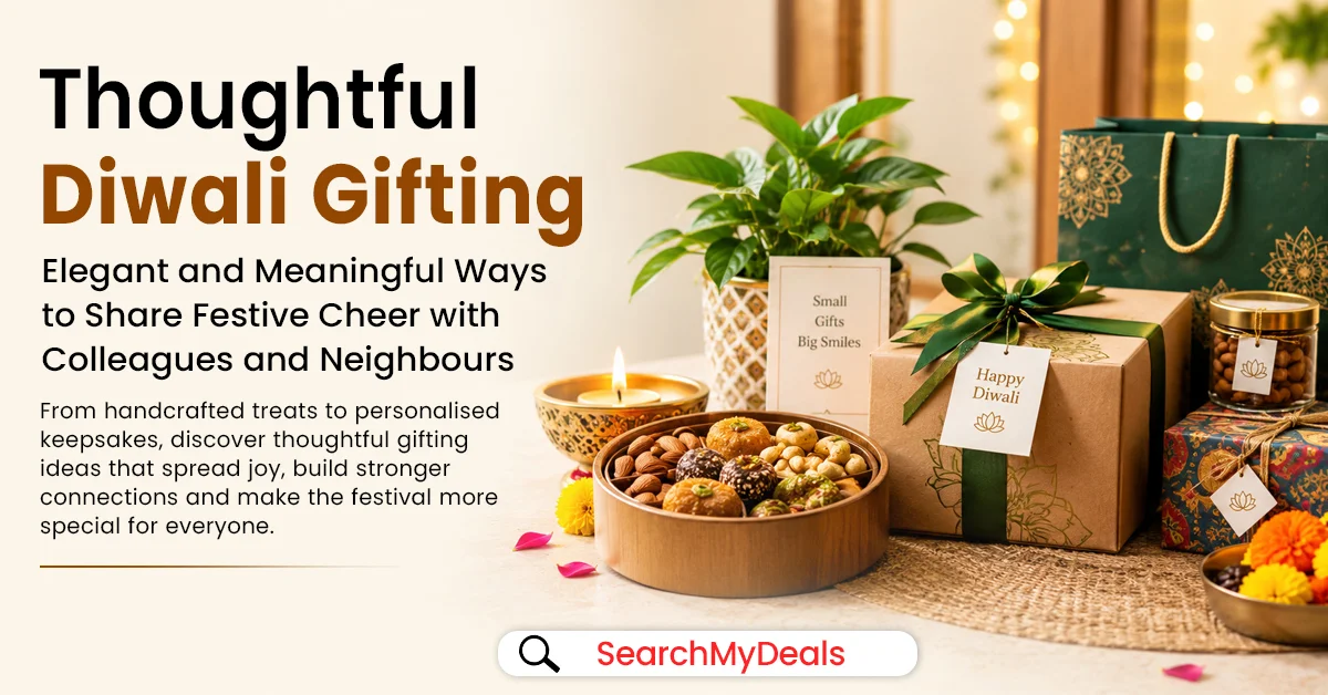 Festive Diwali gift hamper with assorted treats and a greeting card for colleagues and neighbours.