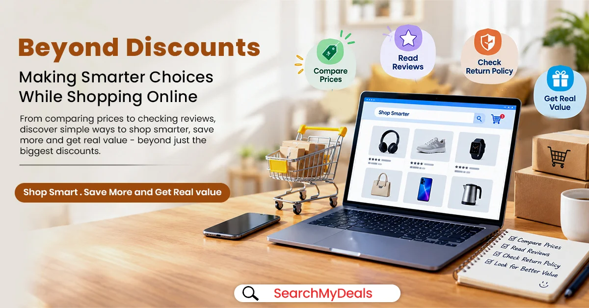 Smart online shopping guide showing price comparison and product research tips