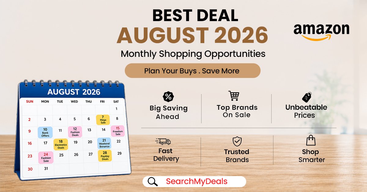 August 2026 upcoming shopping sales and top discount deals banner calender