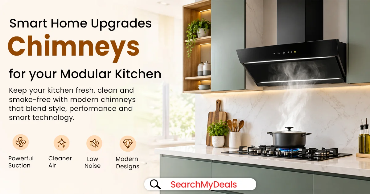 Modern kitchen chimney installed in a stylish modular kitchen for smoke-free cooking