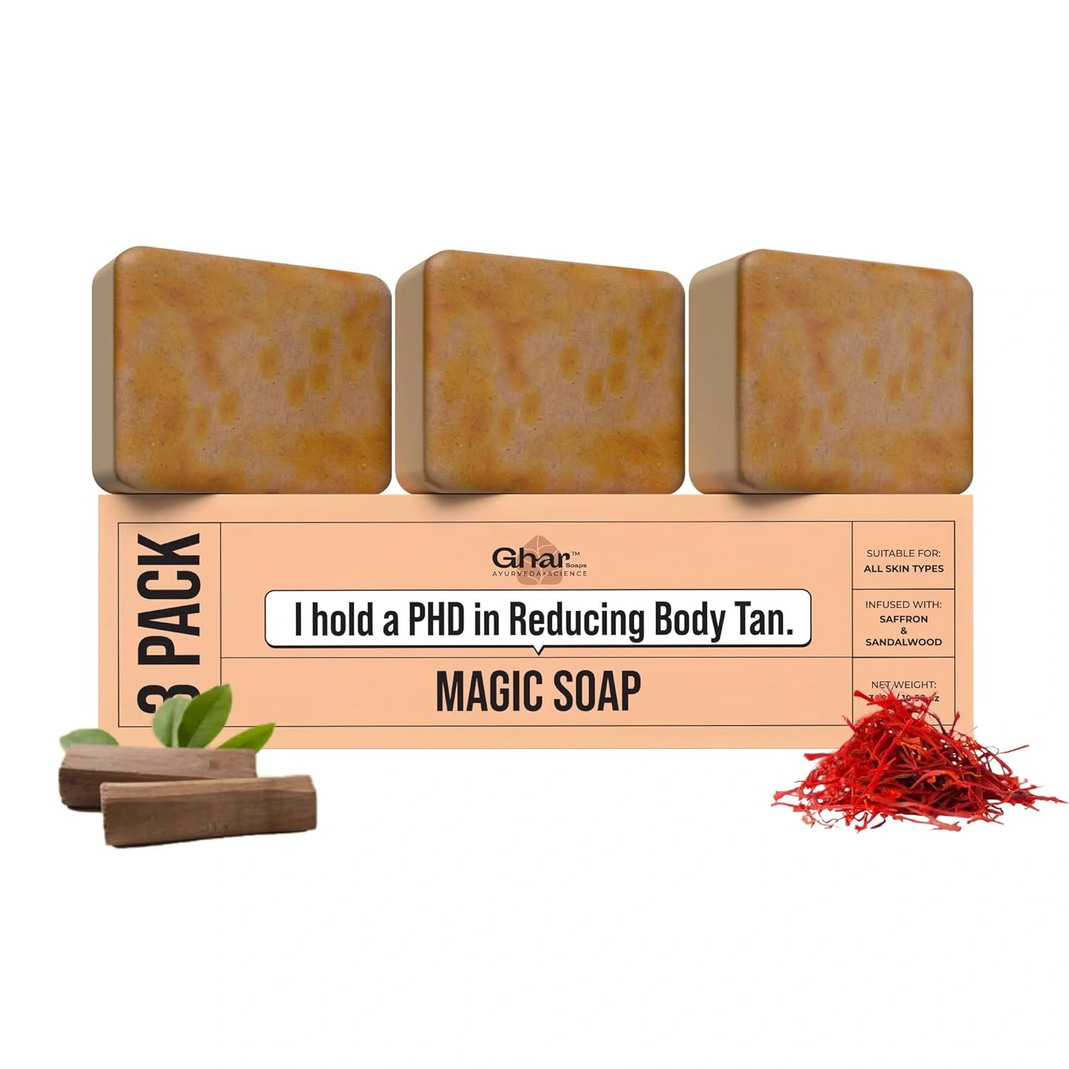 Ghar soap Paraben-Free Chandan & Kesar Soaps for Glowing Skin