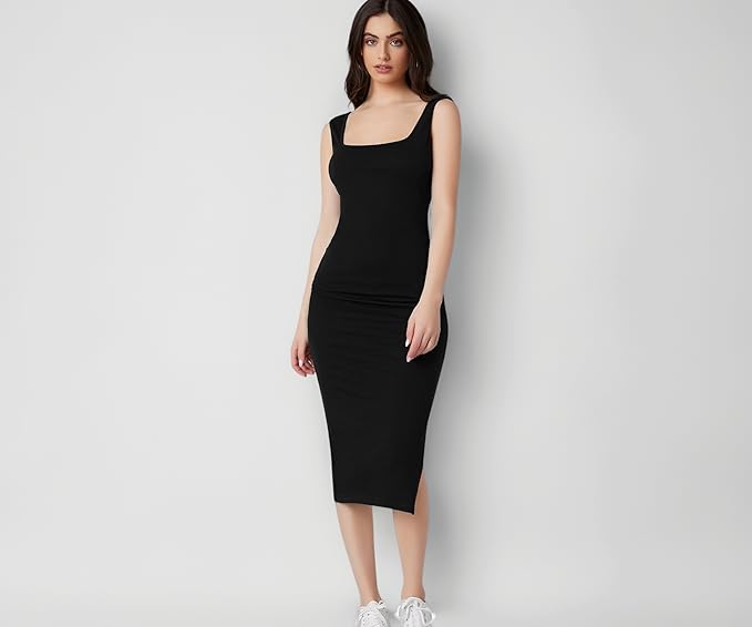 Aahwan Royal Solid Bodycon Square Neck Midi
